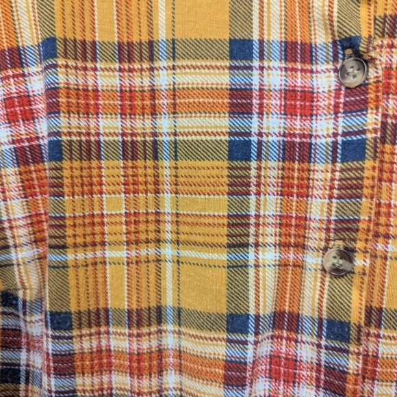 Bobbie Brooks 1X plus flannel look button down shirt in mustard - Picture 5 of 9